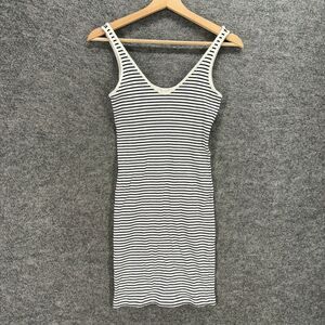 H&M Dress Women S Small Whhite Striped Sheath Midi V-Neck Sleeveless Cotton